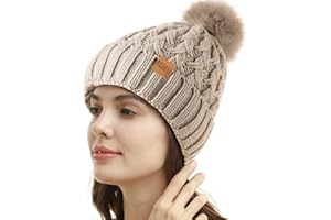 REDESS Femmes Hiver Pompon Bonnet Chapeau Polaire Doublé Chaud Chapeaux, Épais Slouchy Neige Tricot Bonnet Croisé pour Dames