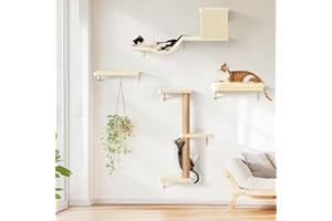 FUKUMARU Set Mobili da Parete per Gatti da Arrampicata, Mensole da Parete in 4 Parte, Realizzati con Robusti Pannelli Multistrato,Parete Tiragraffi per Gatti, Beige