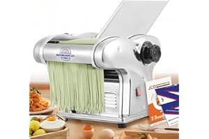 Moongiantgo Macchina per la Pasta Fresca Elettrica Tirapasta Elettrico Acciaio Inox con Lame da 1,5mm, 4mm e 9mm, 9 Grado di Spessore Regolabile 0,3-3mm per Fettuccine, Tagliolini, Spaghetti, Ravioli