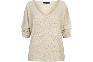 Cloud 5ive Damen Shirt 3/4 Arm Top mit Fledermausärmeln und Lochmuster