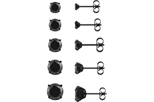 AllerPierce Stainless Steel Stud Earrings for Women Silver Cubic Zirconia Hypoallergenic Earrings Studs Set for Men Girls Sensitive Ears 3mm-8mm (5 Pairs)