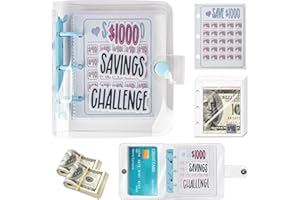 Prefdo Classeur de défi 1000 économies, mini classeur budgétaire avec enveloppes de trésorerie, moyen facile et amusant d'économiser 1 000 $, classeur à enveloppes pour le bureau, la maison, l'école
