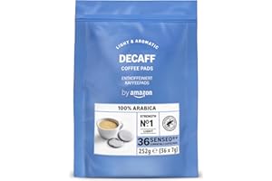 by Amazon Monodosis de Café Descafeinado 100% Arábica, Aptas para Cafeteras Senseo, Tostado Medio, 36 Unidades (1 Paquete de 36), Certificadas por Rainforest Alliance