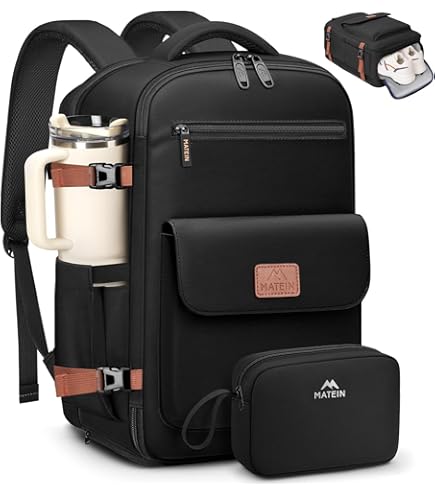 MATEIN Handbagage 40x30x20, Uitbreidbaar 30L Kleine Reisrugzak Mannen School Rugzak Vrouwen Huttentas voor Easyjet voor Zaken, Werk, Reizen, Zwart