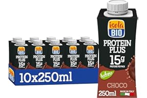 ISOLA BIO Protein Plus Choco 15g, Bevanda Biologica Proteica di Soia al Gusto Cioccolato, con Ingredienti Naturali, a Basso Contenuto di Grassi, adatta a Vegetariani e Vegani, 10 Confezioni da 250 ml