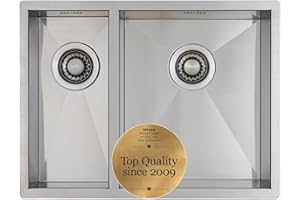 Kitchen Sink Mizzo Quadro 18-34x40cm | 1.2mm Thick Stainless Steel 1.5 Bowl with Satin Finish | Straight Corners Zero Radius Basin | 60cm cabinet | Undermount Flushmount or Topmount Installation