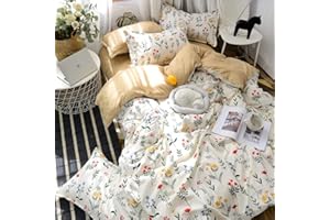 Loussiesd - Funda de edredón con Floral para niños y niñas,Flores Amarillas,geometría 230 x 220 cm