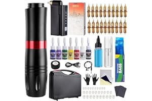 HAWINK Kit Tatuaje Completo Tattoo Maquina con 1500mAh Baterías 20PCS Agujas Tatuaje 7 Tinta Tatuaje Profesional 30ml Soap Blue para Principiante y Artista Tatuador EM154EN02P199-1