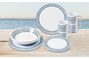 BRUNNER Set stoviglie da Campeggio (Set 16 Pezzi) per 4 Persone - Melamine Set Bluebay - in melamina di Alta qualità, Antiscivolo e Resistente