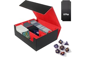 SMGBWAY Card Deck Box pour MTG avec 8 séparateurs de Cartes, Boîte de Rangement Peut Contenir Jusqu'à 1800 Cartes,Boîte à Cartes avec 7pcs dés pour Cartes à Collectionner Magic Commander (1800+, blackred)