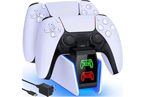 GAMSINGY Base Ricarica PS5, Caricatore Controller PS5 con Ricarica Rapida di 2 Ore/Luce RGB/Indicatore LED, Caricatore Joystick PS5 per Controller Dualsense Wireless/Edge