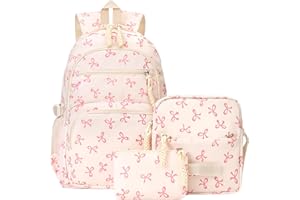 TIAASTAP Aesthetic School Bag for Girls Cute Backpack Sets Preppy School Backpack Kawaii Girls Rucksack for Teenage Secondary Primary Middle School (A01 Bow Pink)