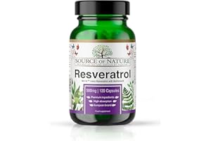 ‎SOURCE OF NATURE Resweratrol fermentowany 500 mg | 120 kapsułek | 98 % czystości | Wegański | Wysoka dawka | + Piperine | Bez zbędnych dodatków | Wyprodukowano w Europie