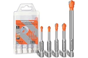 HPMAISON Fliesenbohrer Glasbohrer Set, 5 Stück Fliesenbohrer Glasbohrer Keramikbohrer für das Bohren von Glas, Wandfliesen, Dachziegel, Keramik (Ø 4/5/6/8/10 mm)