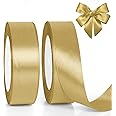 GXFCING Gold Satin Ribbon 25mm x 46 Meters, 1 inch Wide Gold Fabric ...