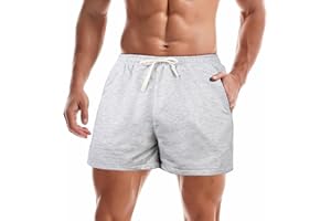 BSBUY Short Court pour Homme, 3 Pouces Short de Musculation en Coton Homme, Pantalon Court de Gymnastique Sport Ete Respirant Rapide Homme pour Entraînement Fitness Loisirs Jogging l'alpinisme(M~L)