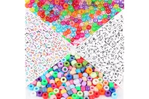 FLOFIA 1000pz Perline Colorate 600pz Perline Lettere Alfabeto Mini Perline Acriliche per Braccialetti Colane Gioielli Bigiotteria Fai da Te