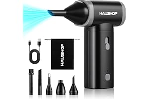 HAUSHOF 8V Electric Air Duster, 110000 RPM Powerful Dust Blower with Adjustable Speeds, Type-C Fast Charging & 4 Blow Nozzles, Compressed Air Duster for PC, Keyboard, Sofa, Car & Outdoor Cleaning