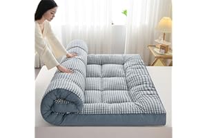 HUMAJORY Japanese Floor Futon Mattress, Extra Thick Soft Foldable Camping Mattress for Guests, Dormitories, Camping, Sofas, Loungers (Blue, 80x200cm)