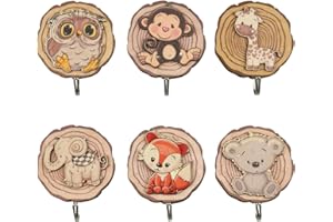 Zfseyuh Ganci Appendiabiti Bambini 6 Pezzi Appendiabiti da Parete Bambini per Animali Gancio da Parete Adesivo in Legno Appendi Chiavi a Muro Decorazioni per Cameretta