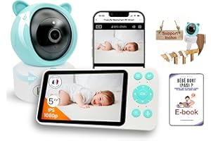 Beylatann Babyphone Camera 2K + Moniteur vidéo 5" LCD-IPS + Application WiFi | PTZ 355°, VOX, Enregistrement, Surveillance Mouvements, Berceuses | Baby Phone Monitor, Caméra Bebe | Support Offert |