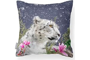 Izabela Peters Outdoor Cushions Waterproof, 43 cm, Filled Outdoor Cushion, Majestic Snow Leopard - Graphite, Garden Furniture Cushions, Outdoor Seat Cushions, Garden Chair Cushions
