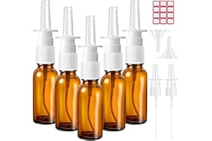 CRIVEPLE 5 Stück Nasenspray Flasche Leer, 10ml Glas Nasensprayflasche, Nasen Sprühflaschen, Wiederverwendbar Nasensprayflasche mit Düsen, Trichter, Etiketten für Parfüm, ätherische Öle, Kochsalzlösung