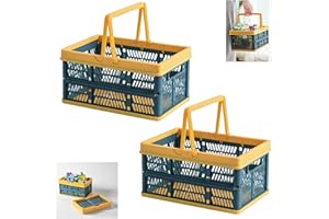 Ruucy Set di 2 Cassette Plastica Pieghevoli con Manici, 29,8 x 19,8 x 16,3 Plastica Pieghevole Cestini Impilabile, Cassa Pieghevole per Shopping, Bagagliaio dell'Auto, Campeggio, Cucina, Bagno (Verde)