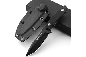 DRACHENADER Couteau à lame fixe EDC en acier D2 de 17,8 cm, transport polyvalent avec gaine Kydex et manche G10 (C- Black Balde + poignée noire)