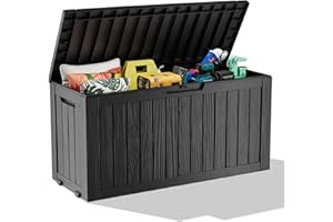 ROJIK Outdoor Storage Box with Wheels – 75 Gallon Mobile Waterproof Resin Deck Box, Lockable Storage for Patio Cushions, Garden Tools, Pool Accessories – UV-Resistant Storage Bench for Backyard & Deck