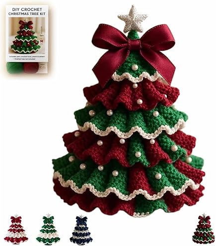 Kit Uncinetto Natale Fai Da Te – Completo Con Filo E Tutorial Video Per Creare Alberelli Decorativi