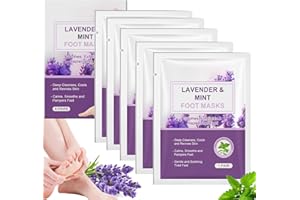 CURELUXE 5 Pairs Lavender & Mint Foot Mask - Foot Moisturiser Socks Dry Feet - Cracked Heel Repair Treatment - Soothes,Exfoliates & Replenishes Feet - Foot Care for Women,Men,Teenager
