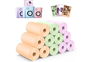12 Rolls Instant Print Camera for Kids Refill Print Paper - Hikkon Thermal Print Paper Rolls Photo Print HD Printing for Most Kids Instant Camera - Paper Only(Purple,Orange,Green)