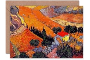 Wee Blue Coo VINCENT VAN GOGH LANDSCAPE WITH HOUSE PLOUGHMAN 1889 BLANK GREETINGS CARD