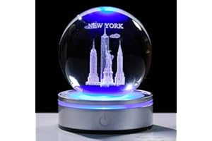 Movdyka 3D Crystal Ball Statue of Liberty New York Souvenirs Gifts for Women Men Snow Globe Night Light, Laser Engraved Empire State Building Figurine Home Room Decor Glass Art Crafts