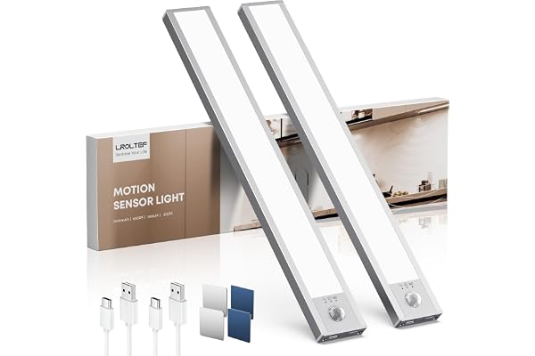 LROLTEF Lampe Placard sans Fil Rechargeable Cuisine sous Meuble - 21cm 1500mAh 6500K Reglette LED Lumiere Armoire Dimmable avec Detecteur de Mouvement Interieur pour Escalier Dressing | 2 Pack