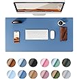 YSAGi Leather Desk Protector, Office Mat, Large Mouse Mat, Non-Slip PU Leather Blotter, Laptop Desk Pad, Waterproof Writing Pad for Office and Home (Sea Blue, 23.6" x 13.8")