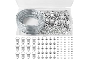 NORTHERN BROTHERS 30M Picture Hanging Wire Picture Hooks Picture Hanging Hooks Picture Hanging Kit with D Ring Picture Hangers, Crimping Loop Sleeve