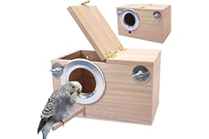 PINVNBY PIVBY Parakeet Nest Box Bird House Budgie Wood Breeding Box for Lovebirds, Parrotlets Mating Box (L:9.85.35.3 inch)