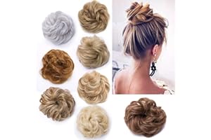 Silk-co False Hair Bun Extensions Grey Updo Hair Fake Bun Messy Curly Hair Scrunchies Hairpieces Synthetic Donut Updo Hair Pieces 35g/PC #Silver Grey