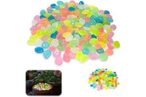 XUENIU 200Pcs Glowing Pebbles Stones Colorful Glow in The Dark Pebbles Luminous Stones for Fish Tank Garden Walkway Aquarium Garden Patio Landscape Home Indoor or Outdoor Use Decorative