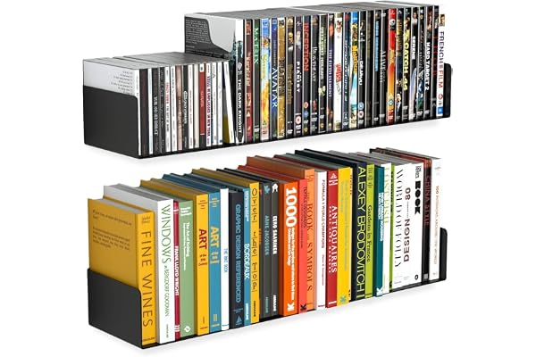 SHIOK DECOR Wall Mount Metal U Shape Shelf Book CD DVD Storage Display Bookcase Black Set of 2