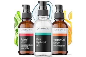 YEOUTH Serum Retinol, Vitamina C & E con Acido Hialuronico Serum Hidratante Facial, Cuidado de la Piel Set Se Dirige A Tono Desigual y Sequedad Cutánea 3x30ml