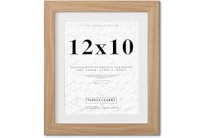 Fabian Clarke London® 12x10 Modern Oak Wooden Picture Photo Frame with White 10x8 Mount to Hang Portrait or Landscape