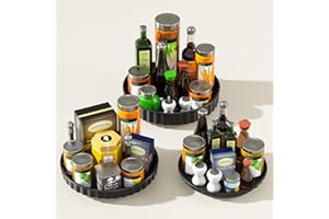 ESTEFANLO Lazy Susan Turntable, 3 Pack Lazy Susan, Lazy Susan Cupboard Organiser, Rotating Spice Rack for Inside Cupboard Non-Slip Fridge Lazy Susan Turntable (Black)
