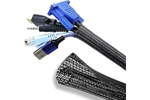 SLETIE Cable Tidy Sleeve (Length 6M, Diameter 13-20mm Expandable), Braided Cable Management Sleeve for USB Cable Power Cord Audio Video, Protect Animal From Chewing Cords - Black