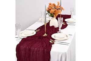 Pesonlook 2 Pack Burgundy Cheesecloth Table Runner 10FT, 35x120 Inch Rustic Gauze Fabric Boho Table Runner for Wedding Baby Shower Birthday Bridal Party Decorations Table Decorations(Burgundy)