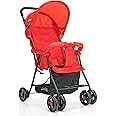 LuvLap Apollo Stroller with Multi-Position Recline, Lightweight, 3-Point Safety Harness, Rear Wheel Brakes, Swivel Front Wheels, Storage Basket, Weight Capacity 15Kgs, Red