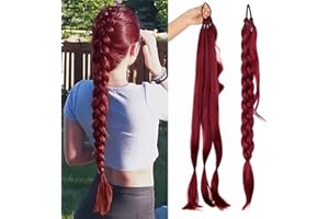 ‎EMMOR EMMOR Lange geflochtene Pferdeschwanzverlängerung mit glattem Haar,Wicklung um den Pferdeschwanz mit Haarverlängerungen,weich und gesund,für Frauen und Mädchen im täglichen Gebrauch.(Burgunderrot)