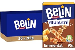 BELIN - 16 Paquets de Crackers Belin Feuilleté Emmental 95g - A Partager entre Amis ou en Famille pour les Apéros - Fabriqué en France - Lot de 16x95g